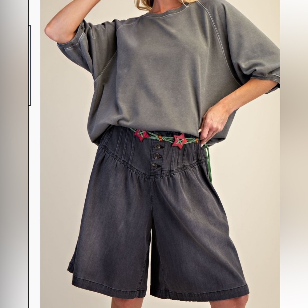 easel Washed Charcoal High-Waist Wide-Leg Shorts